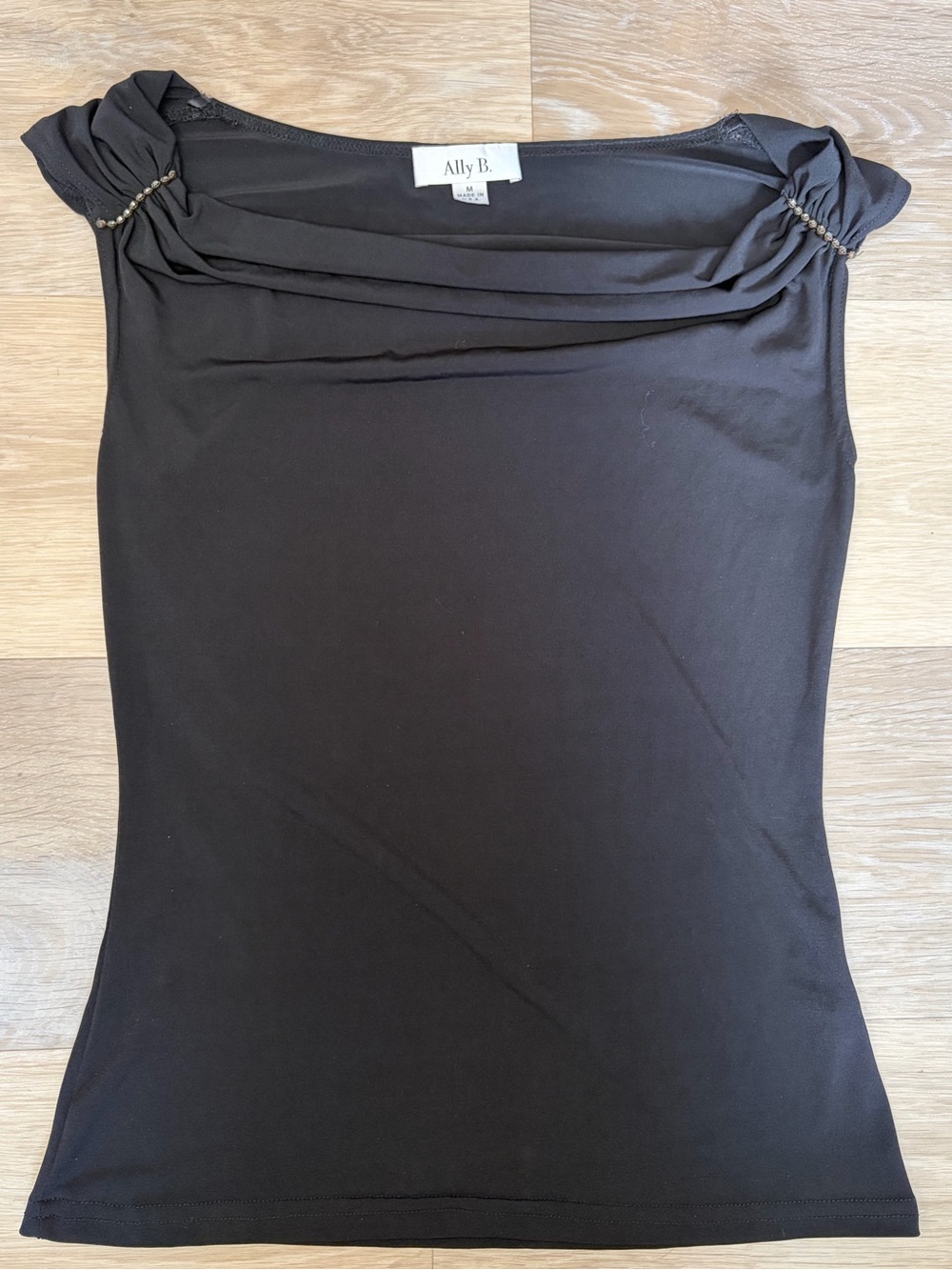 Ally B. Draped Neck Beaded Top – Black | Size M